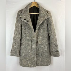 Zara Gray Tweed Herringbone Wool Blend Coat